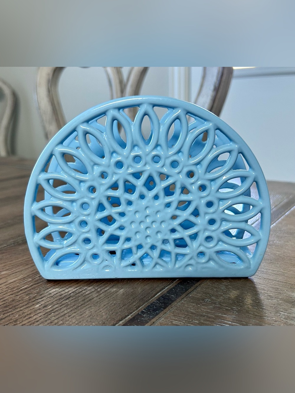 Napkin holder baby blue enamel coated cast iron